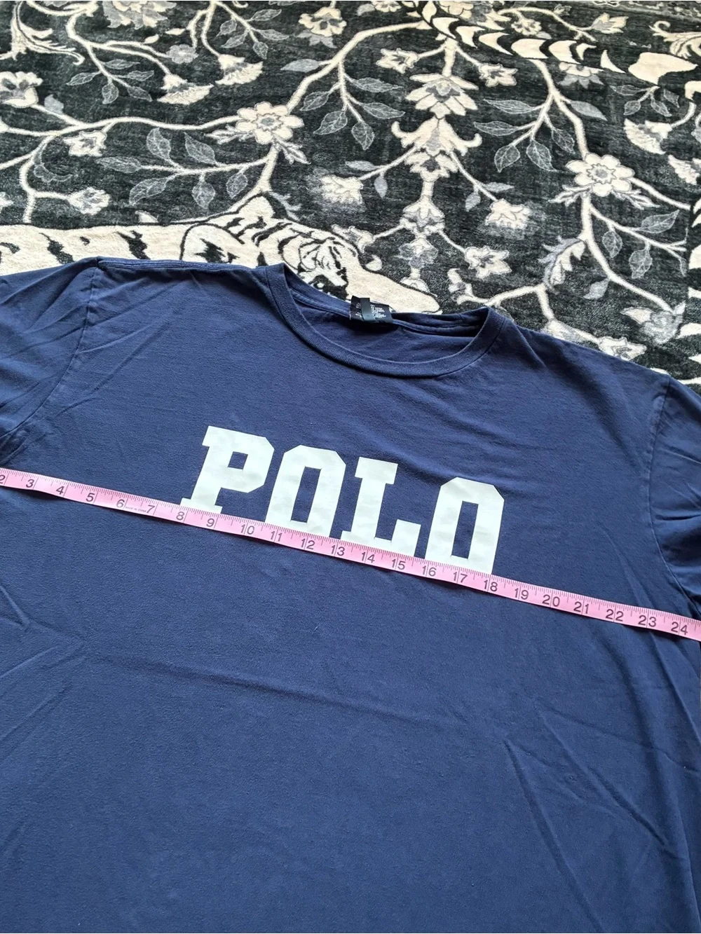 009 - VINTAGE 90s POLO RALPH LAUREN NAVY BLUE SPELL OUT T SHIRT